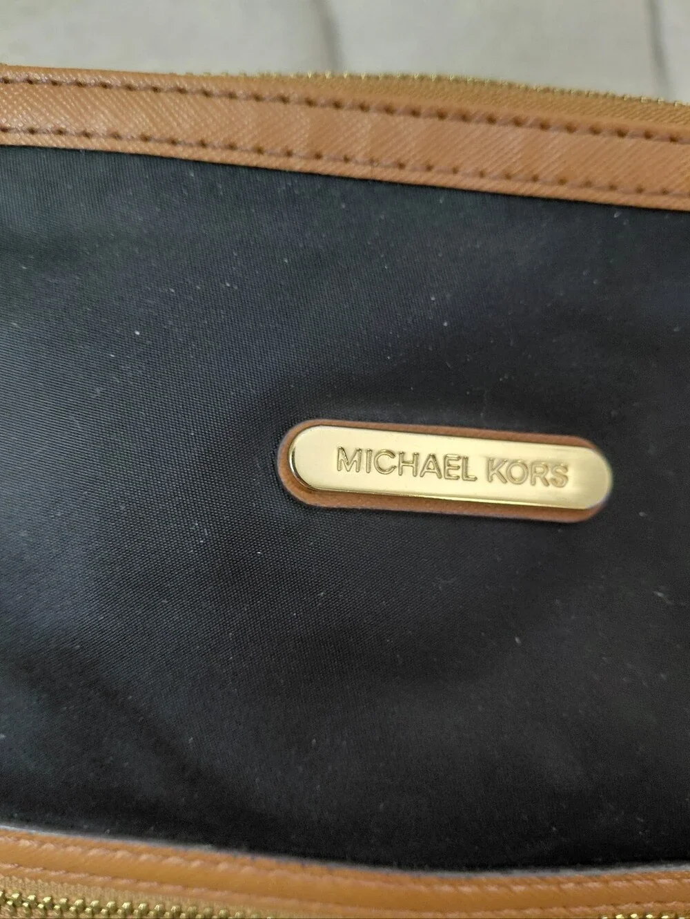 Michael Kors Kempton Nylon Satchel Bag with Brown Trim